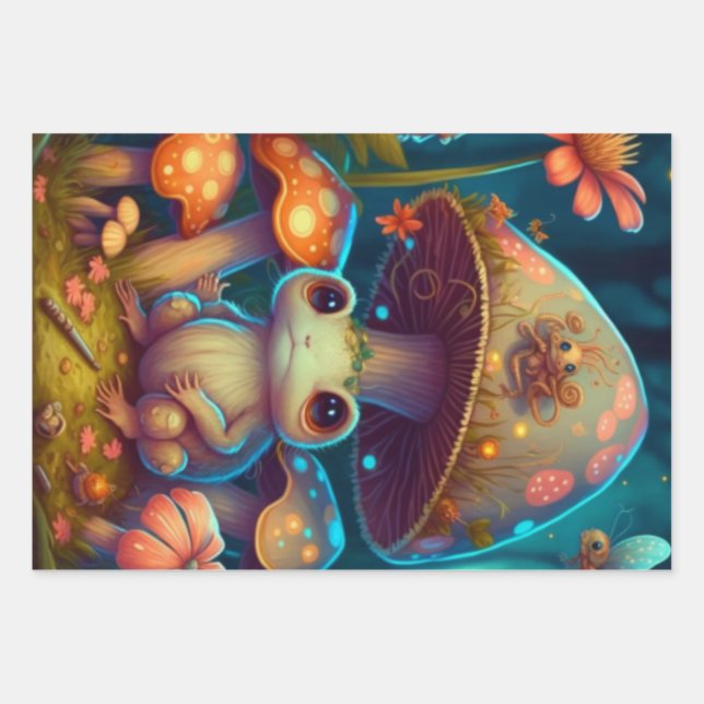 A magic mushroom frog        wrapping paper sheet (Front)