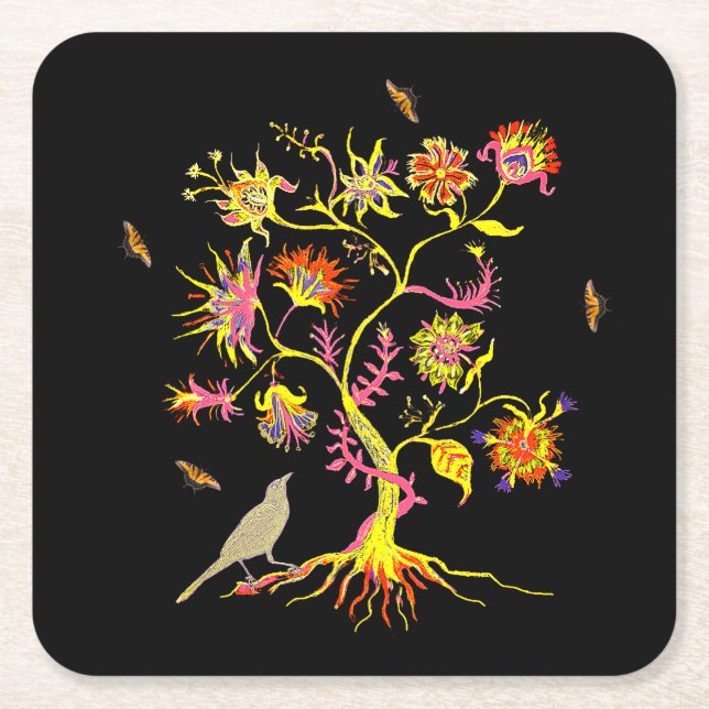 A magic tree of life square paper coaster (Front)
