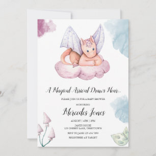 A Magical Arrival Draws Near Dragon Baby Shower Invitation