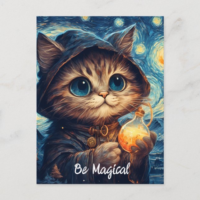 A Magical Cat by Van Gogh Postcard (Front)