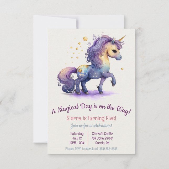 A Magical Day is on the Way! Unicorn Birthday Invitation (Front)