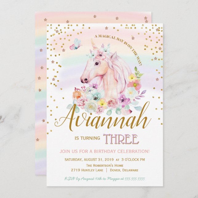 A Magical Day Sorbet Unicorn Birthday Invitation (Front/Back)