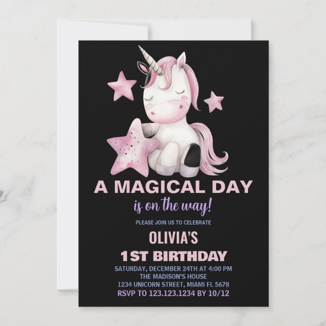 A Magical Day Unicorn Birthday Invitations (Front)