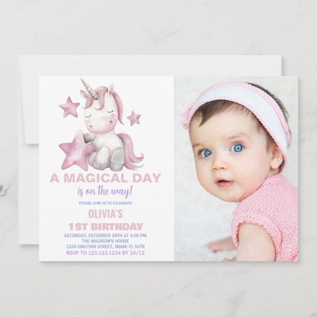 A Magical Day Unicorn Birthday Invitations photo (Front)