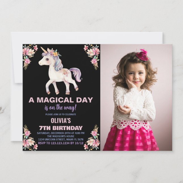 A Magical Day Unicorn Birthday Invitations photo (Front)