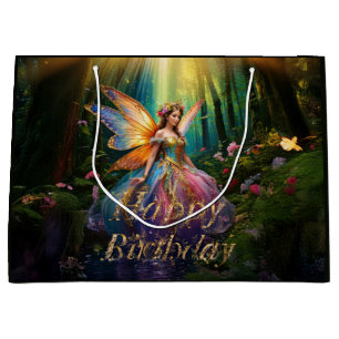 A magical fairy enchanted forest Happy Birthday Large Gift Bag