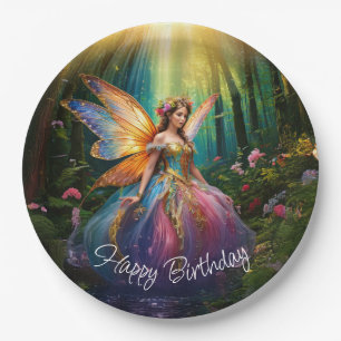 A Magical Fairy Enchanted Forest Happy Birthday Paper Plate