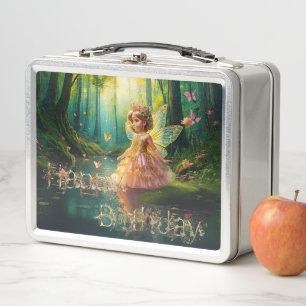 A magical fairy in a pond Happy Birthday Metal Lunch Box