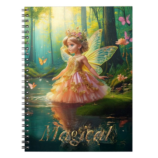 A magical fairy in a pond Magical Decorative text Notebook (Front)