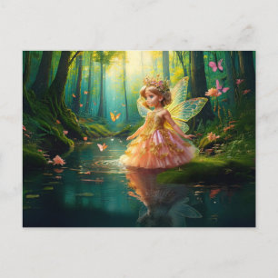 A magical fairy in a pond postcard
