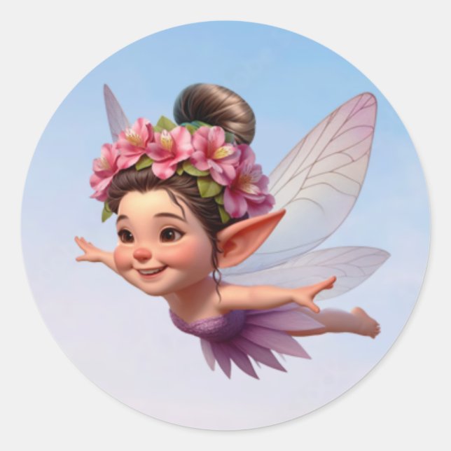 A magical little Fairy flying in the air  Classic Round Sticker (Front)
