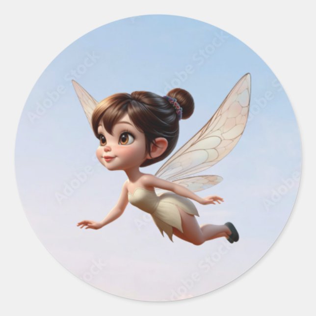 A magical little Fairy flying in the air  Classic Round Sticker (Front)