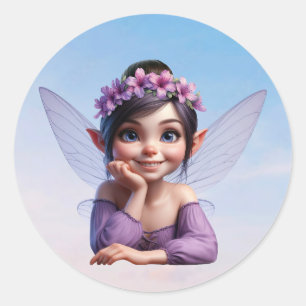 A magical little fairy posing for the camera classic round sticker