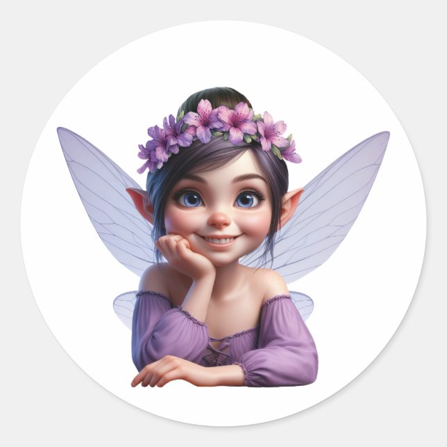 A magical little fairy posing for the camera classic round sticker (Front)