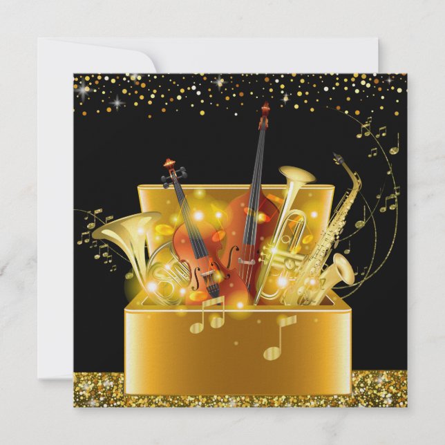 A Magical Night Gold Music Instruments Invitation (Front)