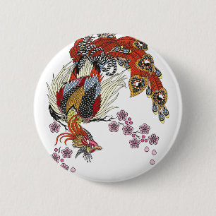 a magical phoenix sitting on a blossom sakura 6 cm round badge
