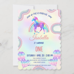 A Magical Rainbow Unicorn Happy Birthday Party Invitation