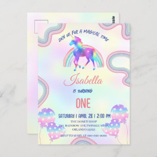 A Magical Rainbow Unicorn Happy Birthday Party Postcard