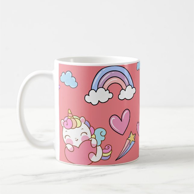 A Magical Rainbow Unicorn Pattern Birthday Party Coffee Mug (Left)