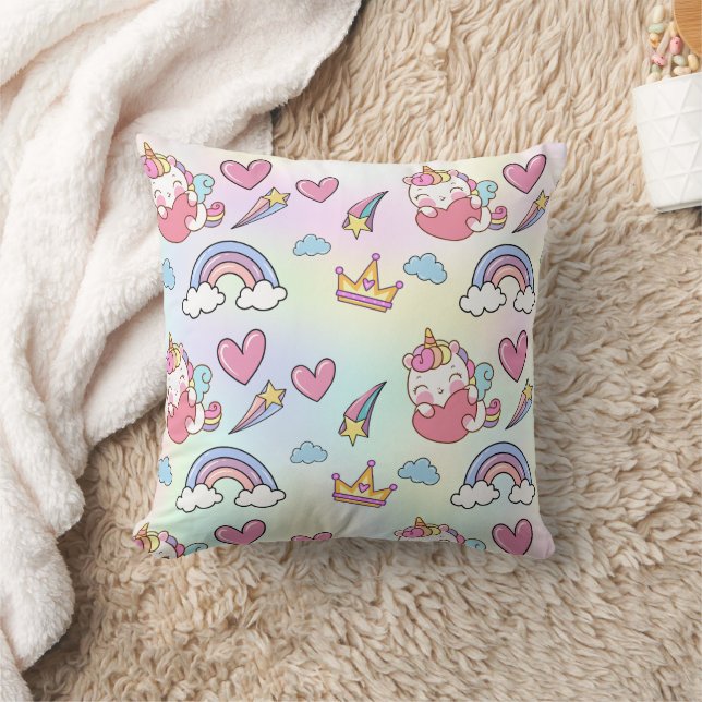 A Magical Rainbow Unicorn Pattern  Birthday Party Cushion (Blanket)