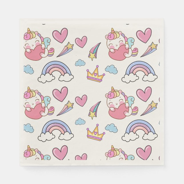 A Magical Rainbow Unicorn Pattern  Birthday Party Napkin (Front)