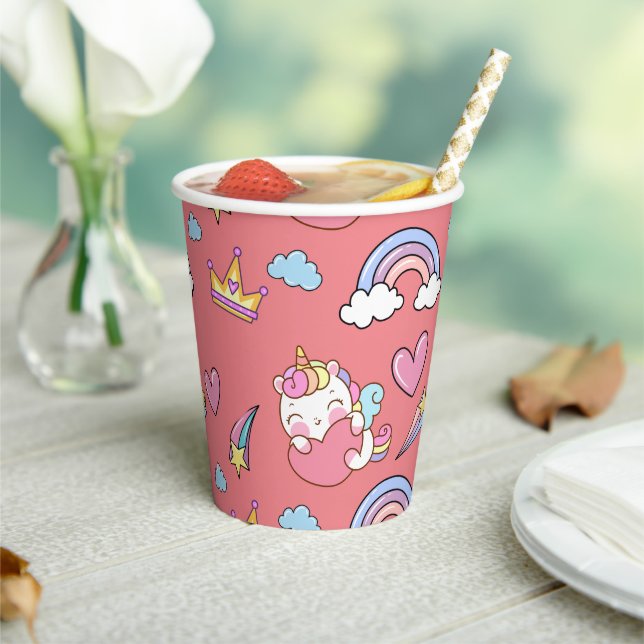 A Magical Rainbow Unicorn Pattern Birthday Party Paper Cups (Insitu)