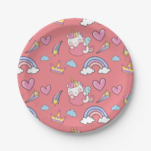 A Magical Rainbow Unicorn Pattern  Birthday Party Paper Plate