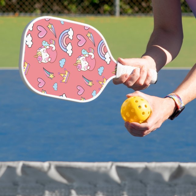 A Magical Rainbow Unicorn Pattern Birthday Party Pickleball Paddle (Insitu)