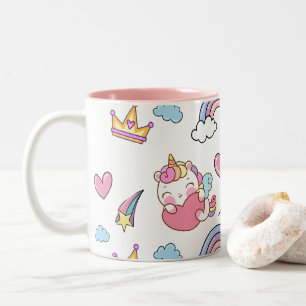 A Magical Rainbow Unicorn Pattern Birthday Party Two-Tone Coffee Mug