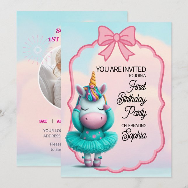 A Magical Unicorn Birthday Invitation (Front/Back)