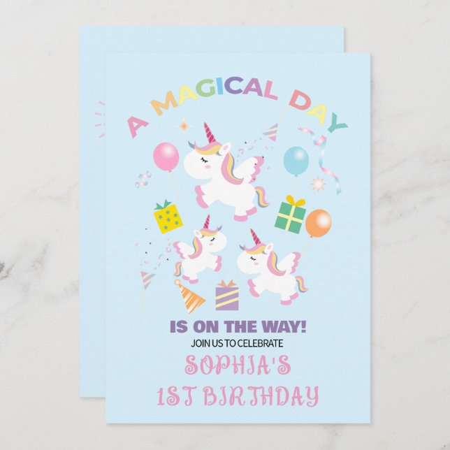 A Magical Unicorn Birthday Invitation (Front/Back)
