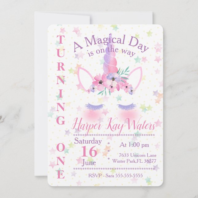 A Magical Unicorn Birthday Invitation (Front)