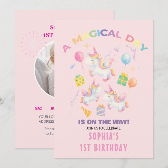 A Magical Unicorn Birthday Invitation (Front/Back)