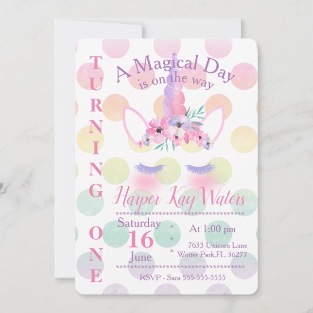 A Magical Unicorn Birthday Invitation (Front)
