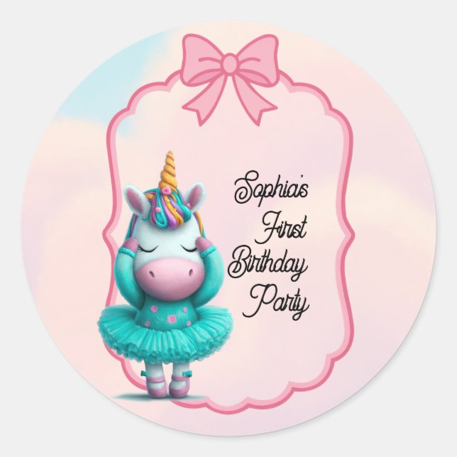A Magical Unicorn Birthday Invitation Classic Round Sticker (Front)