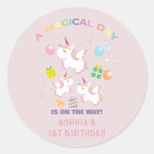 A Magical Unicorn Birthday Invitation Classic Round Sticker