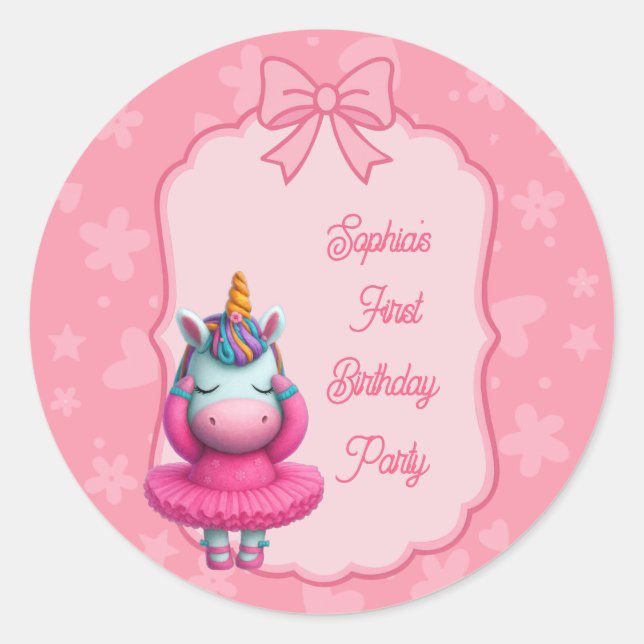 A Magical Unicorn Birthday Invitation Classic Round Sticker (Front)