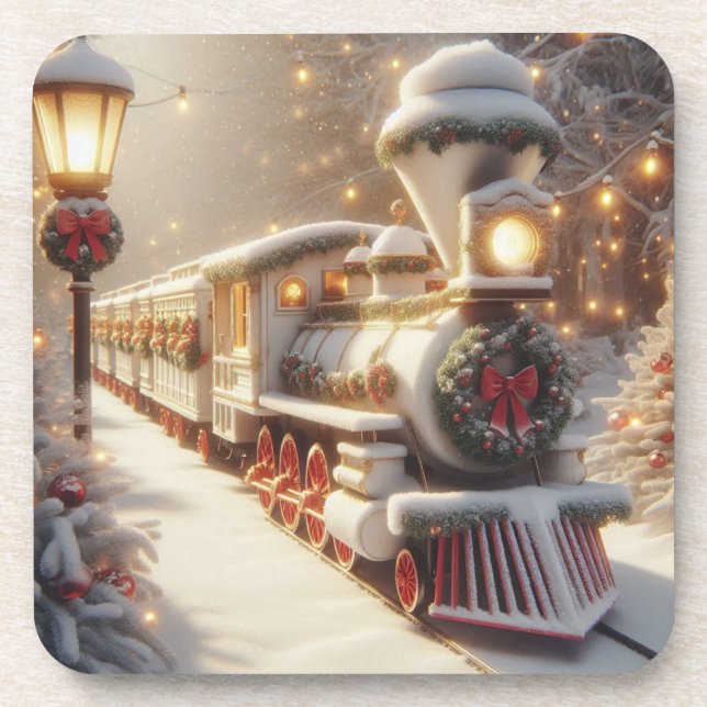 A Magical Winter Wonderland Christmas Train Coaster (Front)