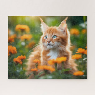 A Maine coon kitten with flowers Jigsaw Puzzle