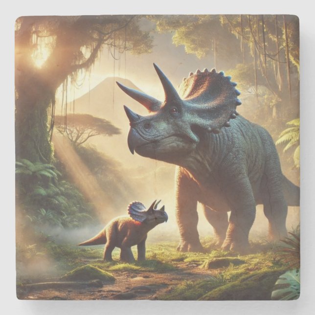 A majestic adult Triceratops  Stone Coaster (Front)