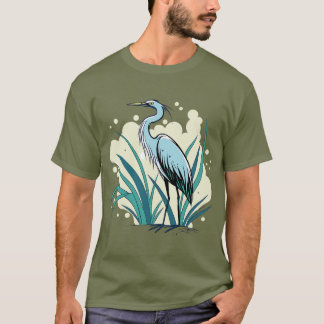 A Majestic Blue Heron Stands Tall In A Vibrant Nat T-Shirt