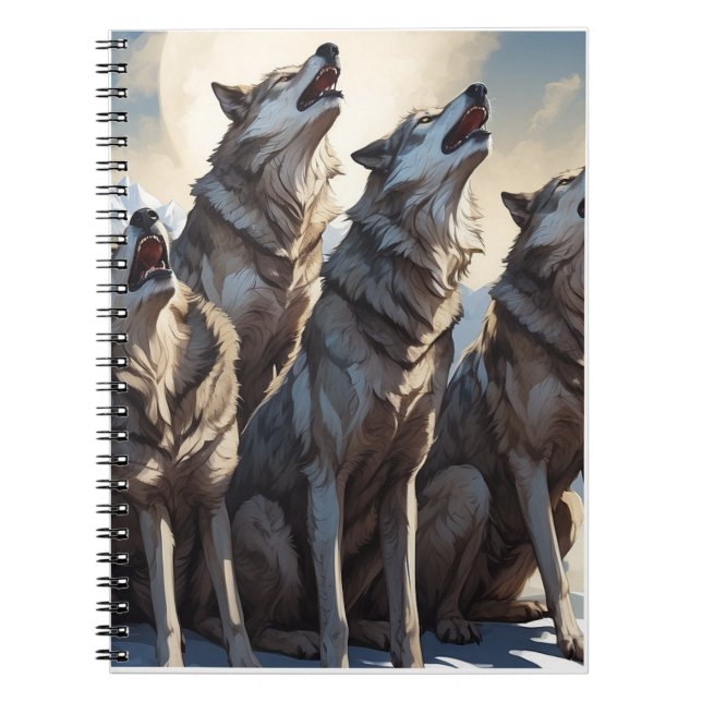 A majestic howling wolves throw pillow design notebook (Front)