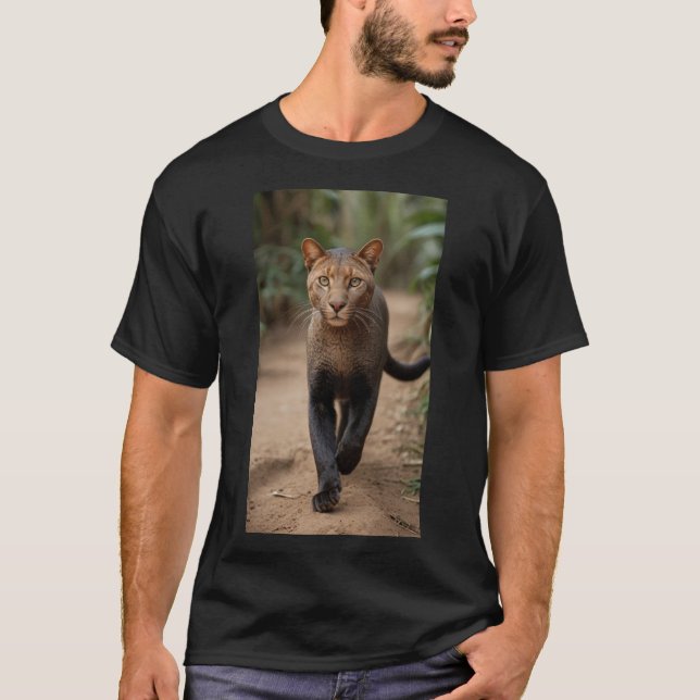A majestic jaguarundi walking on a dirt path T-Shirt (Front)