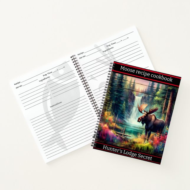 A majestic moose by a vibrant waterfall at dusk notebook (Inside)
