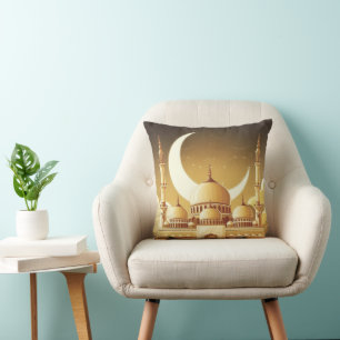 A Majestic Mosque Under the Crescent Moon Cushion