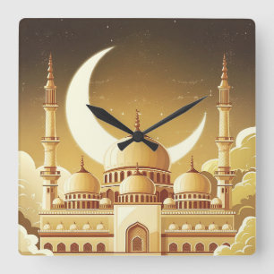 A Majestic Mosque Under the Crescent Moon Square Wall Clock