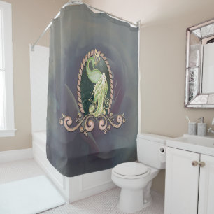 A majestic peacock in gold and green shower curtain