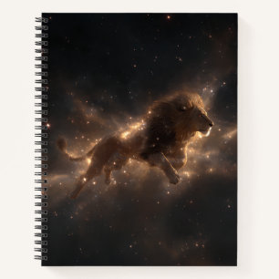 A majestic starry lion flies through space Notebook
