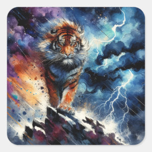 A majestic tiger square sticker
