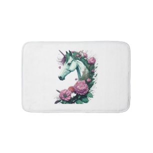 A Majestic Unicorn with Blooming Beauty Bath Mat